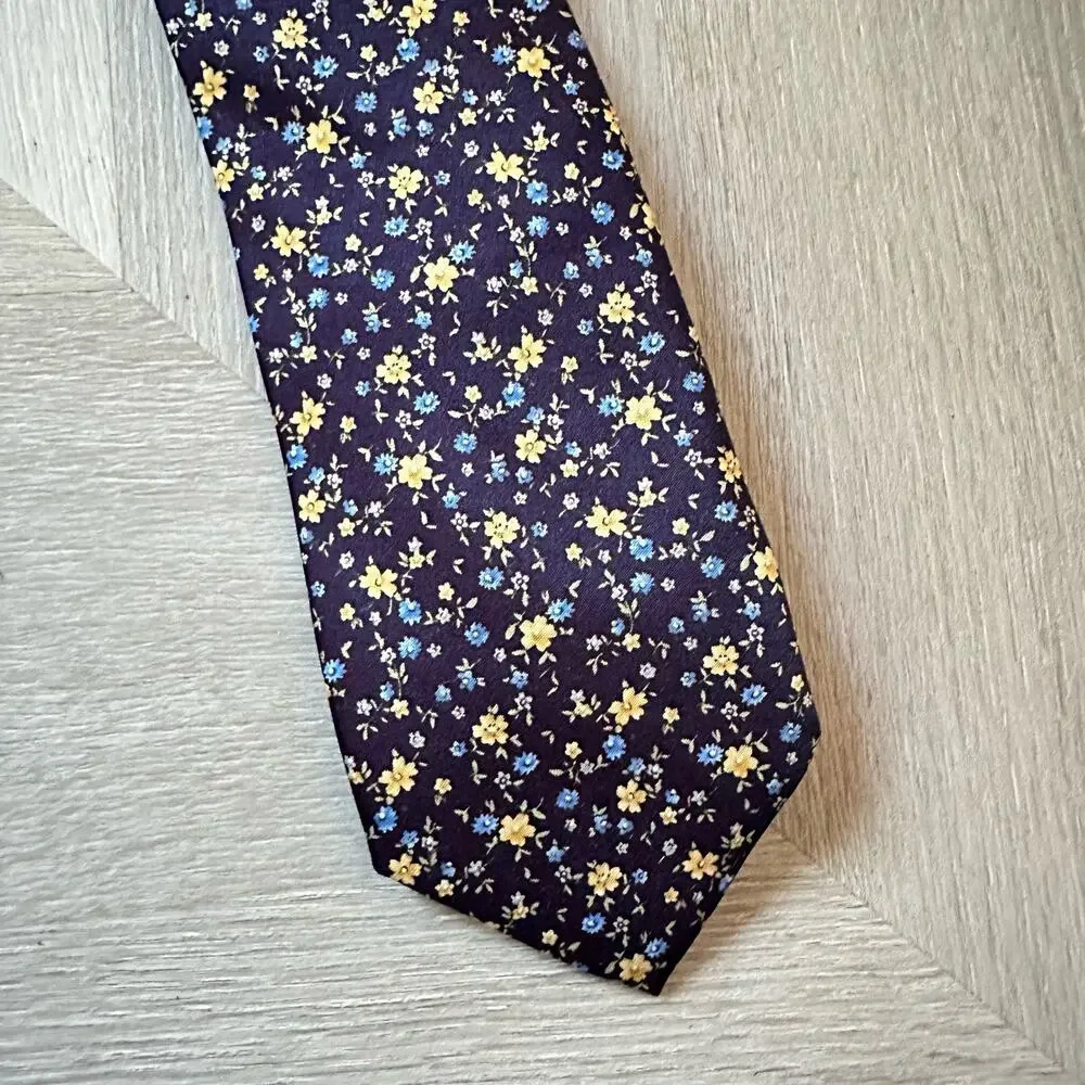 Navy Blue Floral Tie Pierre Cardin Blue Yellow Flowers Spring Easter Ditsy